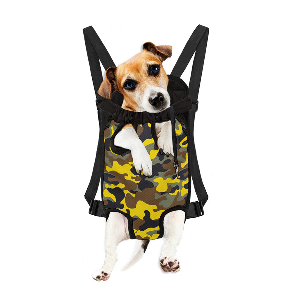 Yellow Brown And Black Camouflage Print Pet Carrier Backpack