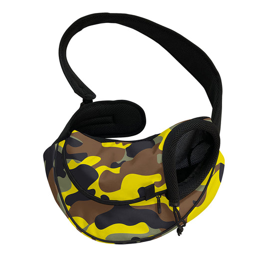 Yellow Brown And Black Camouflage Print Pet Sling Carrier