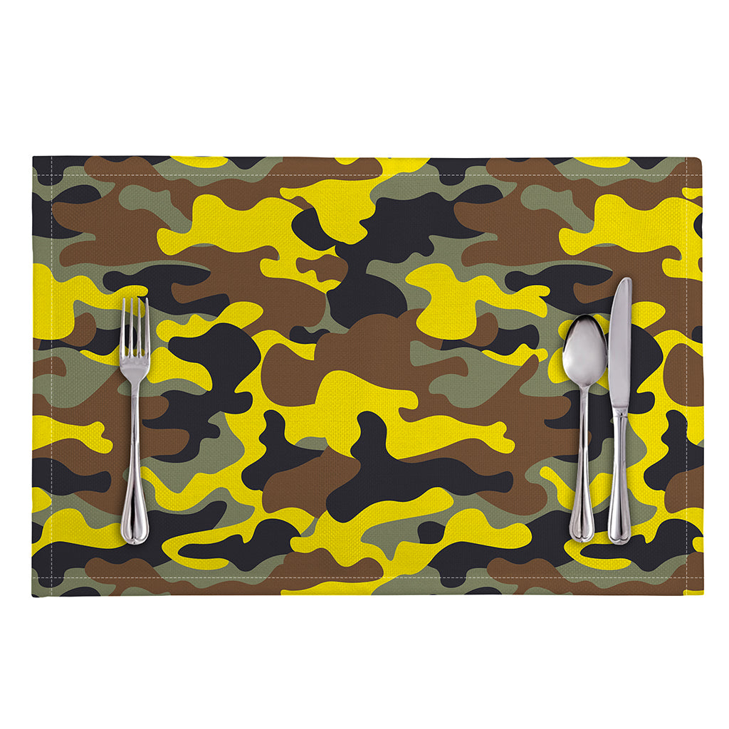 Yellow Brown And Black Camouflage Print Placemat