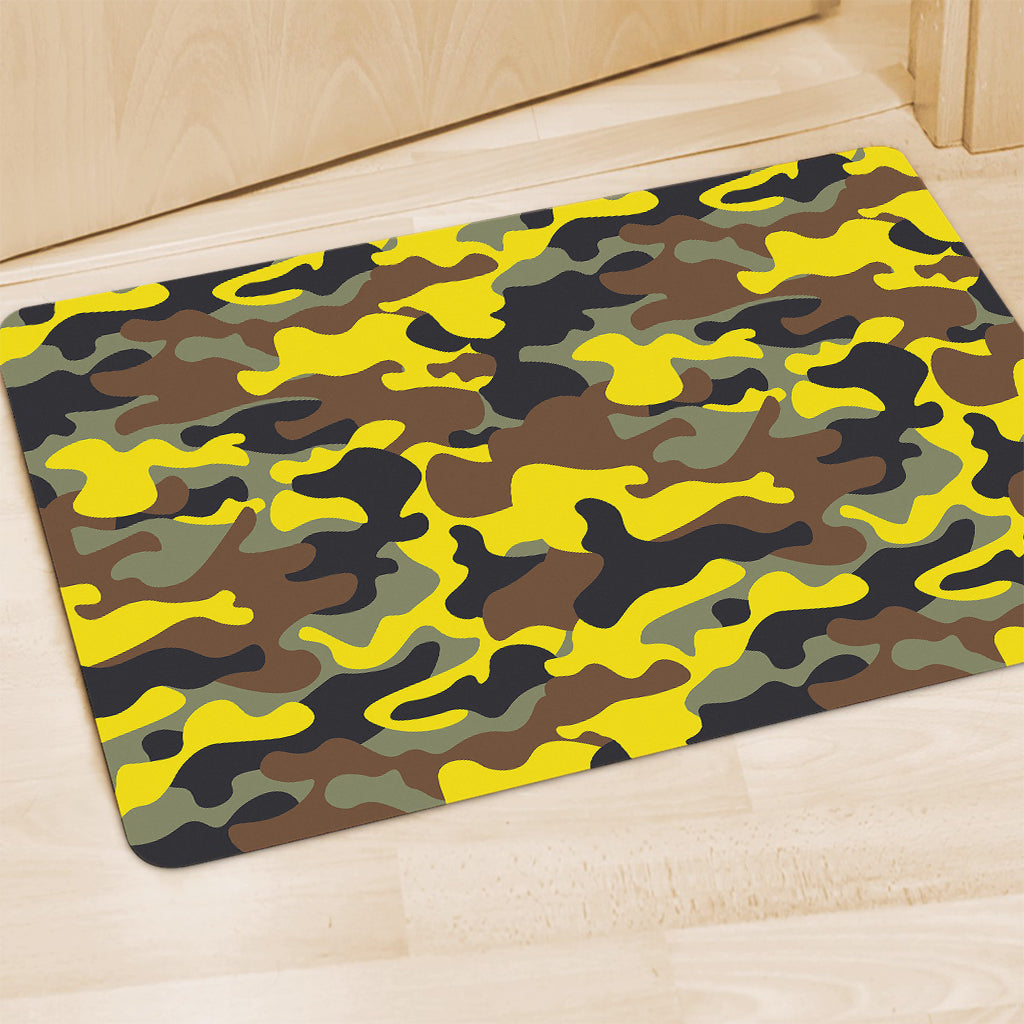 Yellow Brown And Black Camouflage Print Polyester Doormat