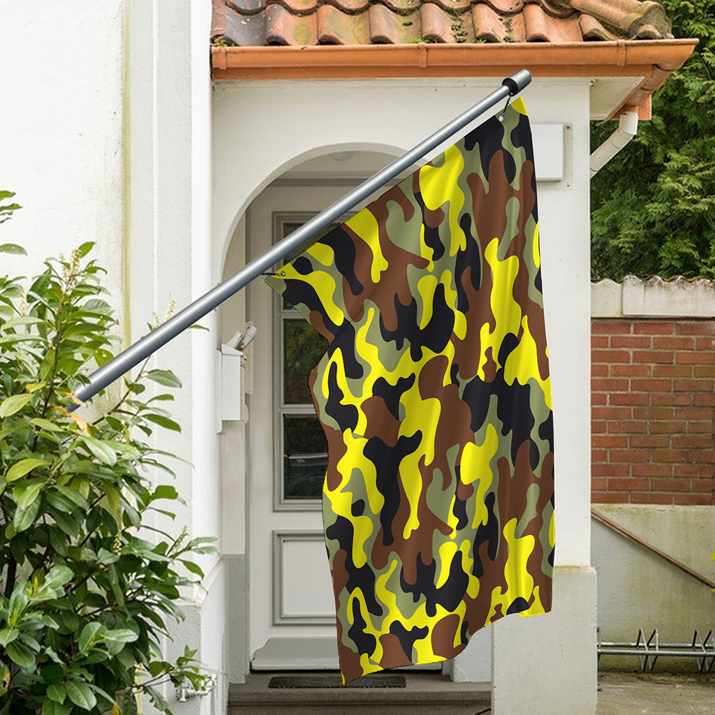 Yellow Brown And Black Camouflage Print Polyester Flag