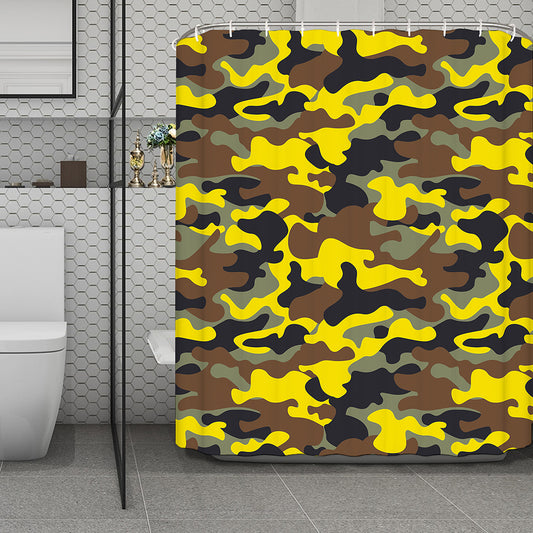 Yellow Brown And Black Camouflage Print Polyester Shower Curtain