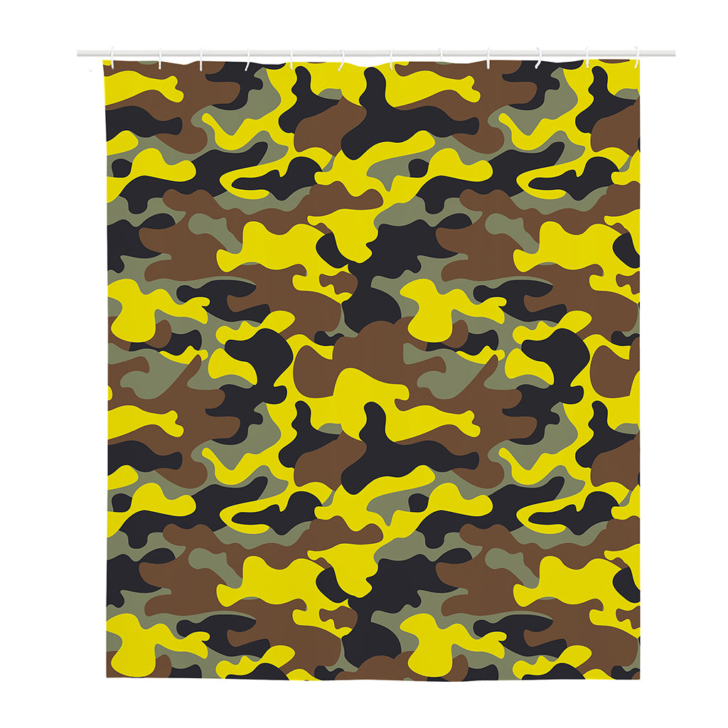 Yellow Brown And Black Camouflage Print Polyester Shower Curtain