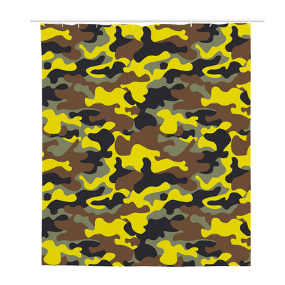 Yellow Brown And Black Camouflage Print Polyester Shower Curtain