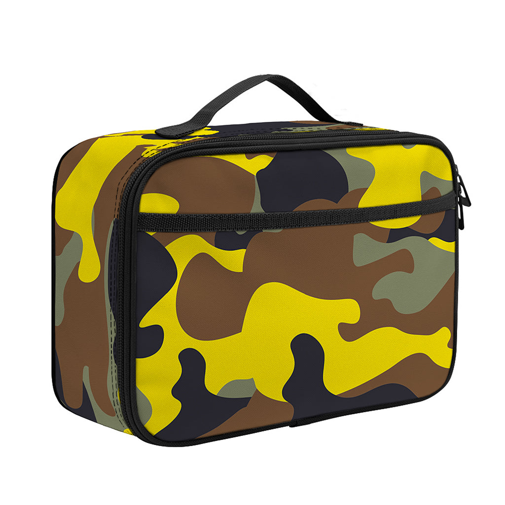 Yellow Brown And Black Camouflage Print Portable Lunch Bag