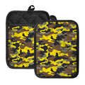 Yellow Brown And Black Camouflage Print Pot Holders With Pocket