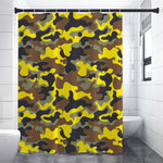 Yellow Brown And Black Camouflage Print Premium Shower Curtain