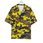 Yellow Brown And Black Camouflage Print Rayon Hawaiian Shirt
