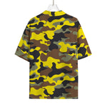 Yellow Brown And Black Camouflage Print Rayon Hawaiian Shirt