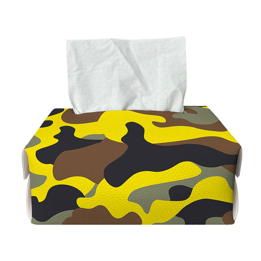 Yellow Brown And Black Camouflage Print Rectangle Tissue Box Cover