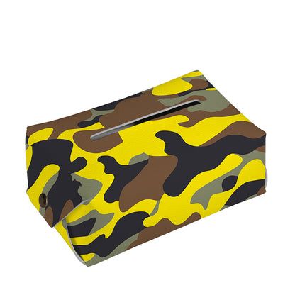 Yellow Brown And Black Camouflage Print Rectangle Tissue Box Cover