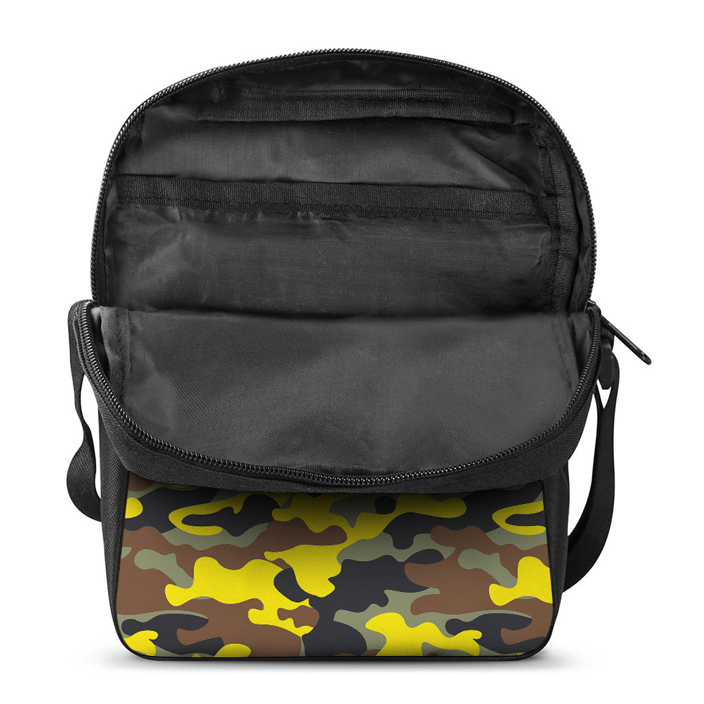 Yellow Brown And Black Camouflage Print Rectangular Crossbody Bag