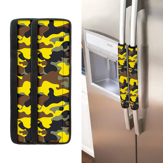 Yellow Brown And Black Camouflage Print Refrigerator Handle Covers