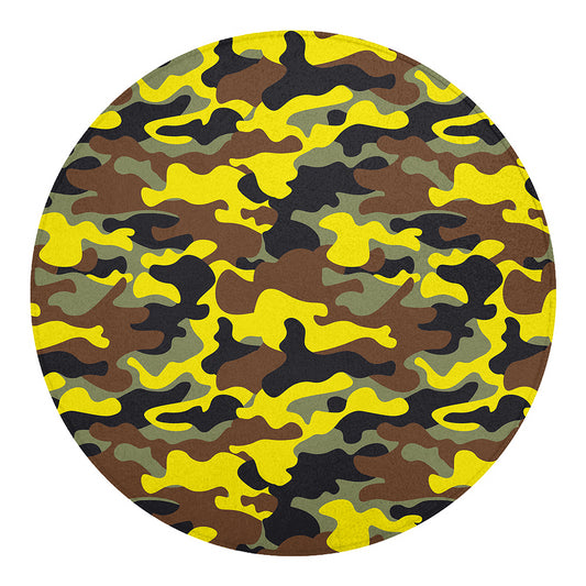 Yellow Brown And Black Camouflage Print Round Blanket