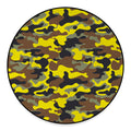 Yellow Brown And Black Camouflage Print Round Floor Mat