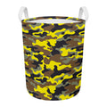 Yellow Brown And Black Camouflage Print Round Laundry Basket