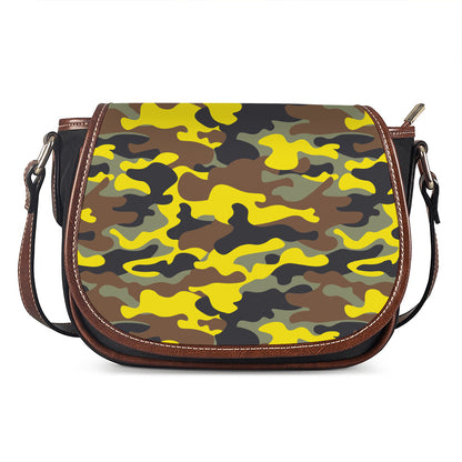Yellow Brown And Black Camouflage Print Saddle Bag