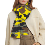 Yellow Brown And Black Camouflage Print Scarf