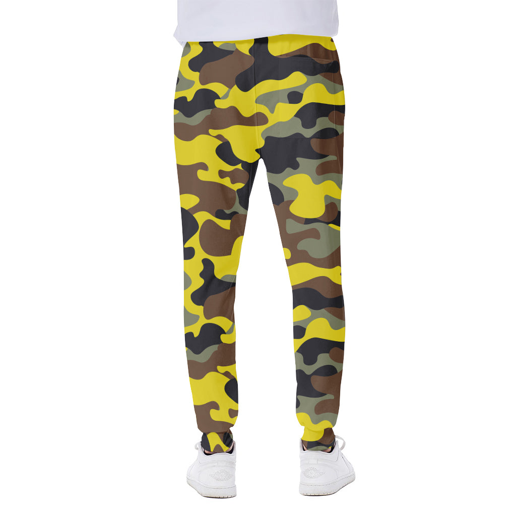 Yellow Brown And Black Camouflage Print Scuba Joggers