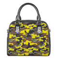Yellow Brown And Black Camouflage Print Shoulder Handbag