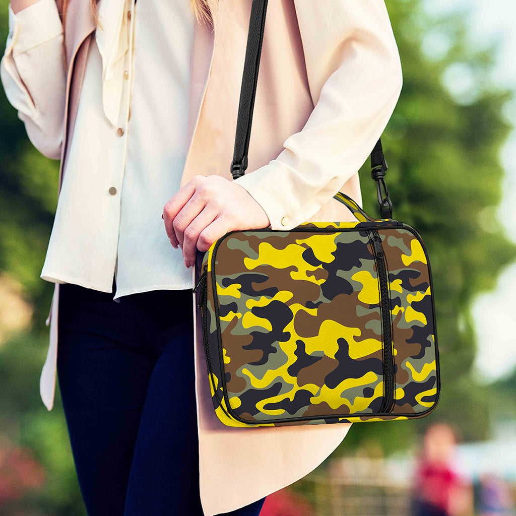Yellow Brown And Black Camouflage Print Shoulder Strap Bible Bag