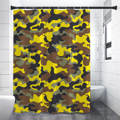 Yellow Brown And Black Camouflage Print Shower Curtain