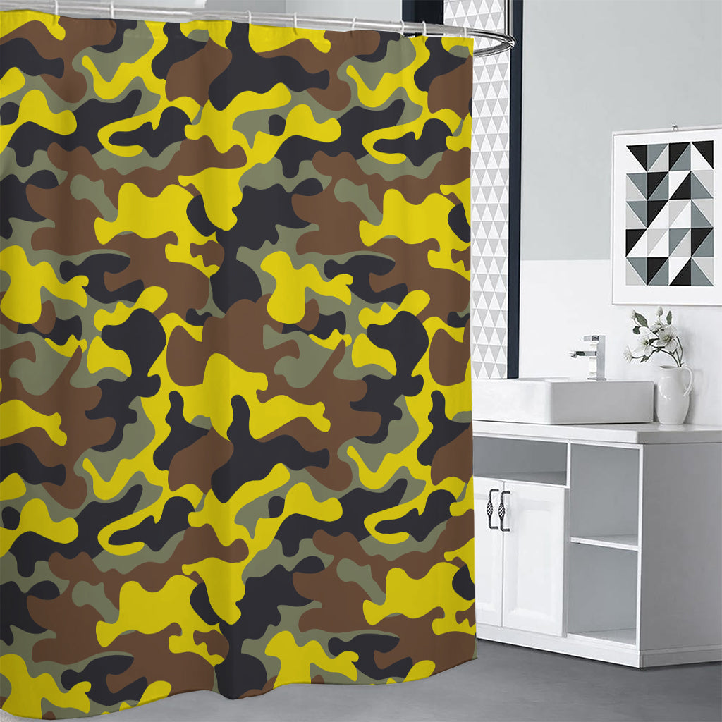 Yellow Brown And Black Camouflage Print Shower Curtain