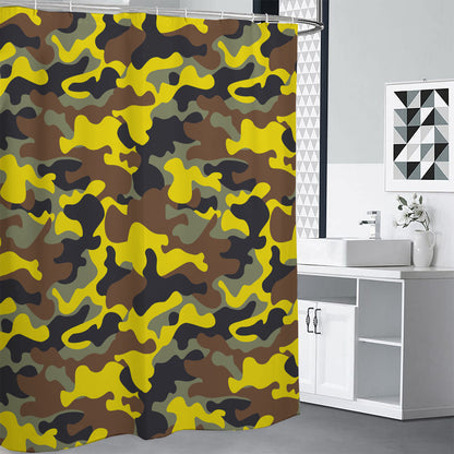 Yellow Brown And Black Camouflage Print Shower Curtain