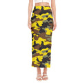 Yellow Brown And Black Camouflage Print Side Slit Maxi Skirt