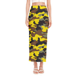 Yellow Brown And Black Camouflage Print Side Slit Maxi Skirt