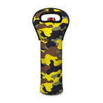Yellow Brown And Black Camouflage Print Single Neoprene Wine Tote
