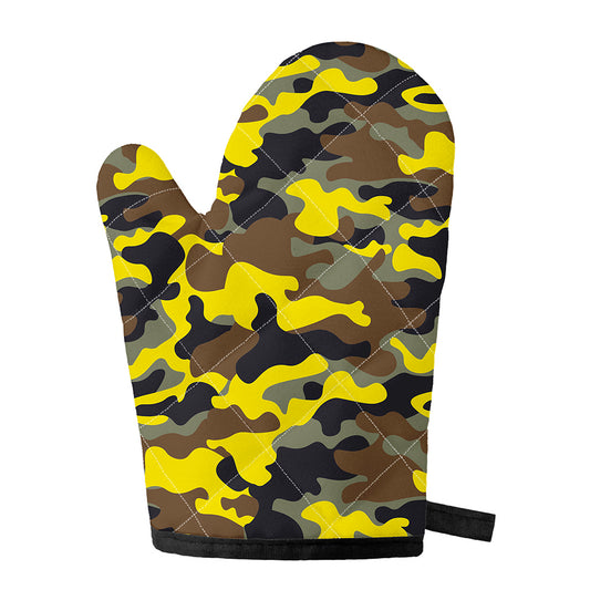 Yellow Brown And Black Camouflage Print Single Oven Mitt