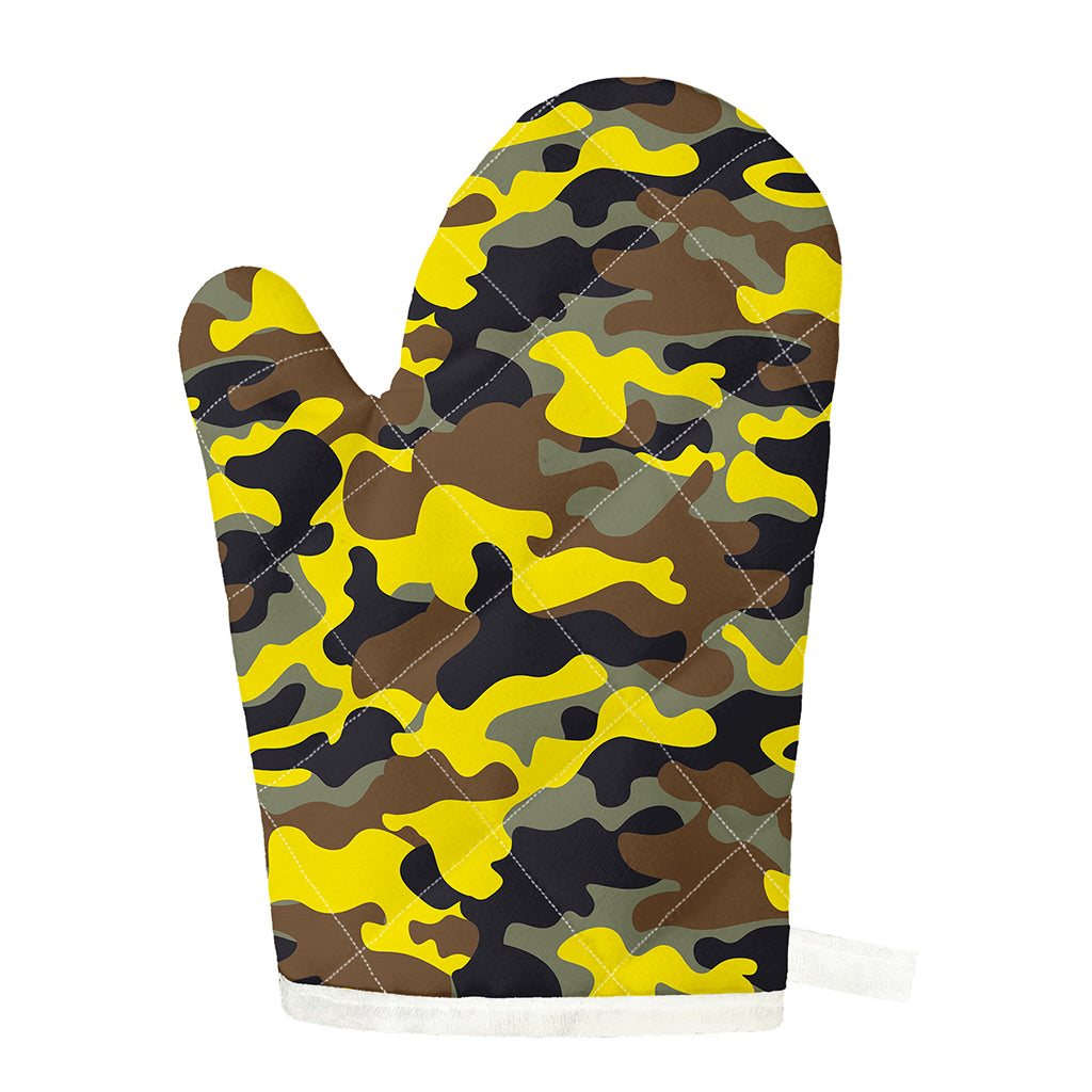 Yellow Brown And Black Camouflage Print Single Oven Mitt