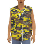 Yellow Brown And Black Camouflage Print Sleeveless Baseball Jersey