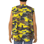 Yellow Brown And Black Camouflage Print Sleeveless Baseball Jersey