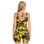 Yellow Brown And Black Camouflage Print Sleeveless One Piece Swimsuit
