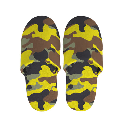 Yellow Brown And Black Camouflage Print Slippers