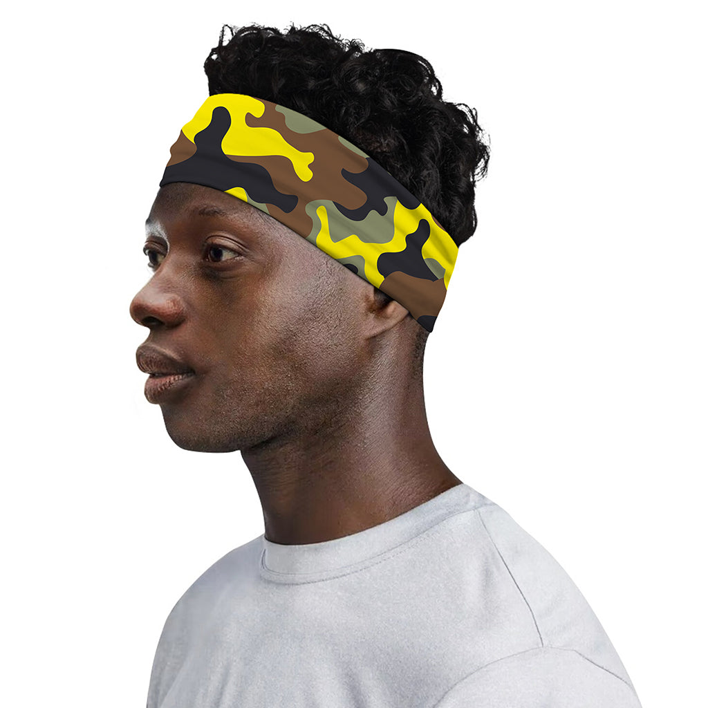 Yellow Brown And Black Camouflage Print Sports Headband