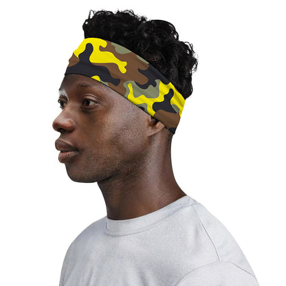 Yellow Brown And Black Camouflage Print Sports Headband