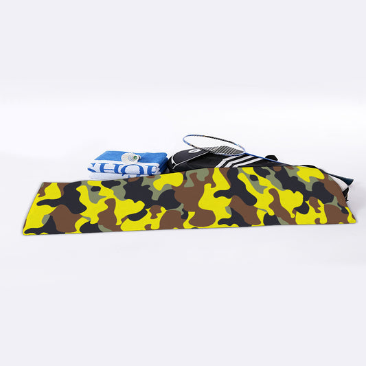 Yellow Brown And Black Camouflage Print Sports Towel