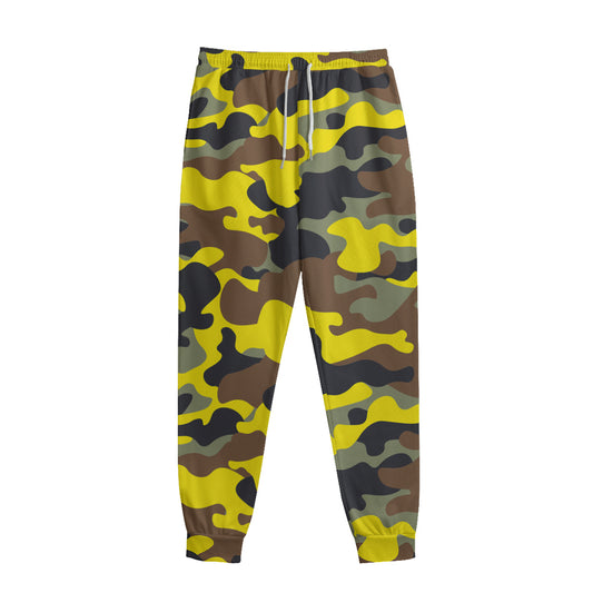 Yellow Brown And Black Camouflage Print Sweatpants
