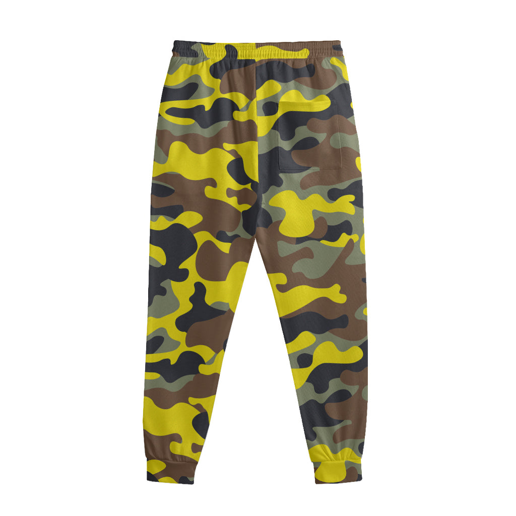 Yellow Brown And Black Camouflage Print Sweatpants