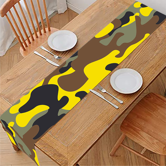 Yellow Brown And Black Camouflage Print Table Runner