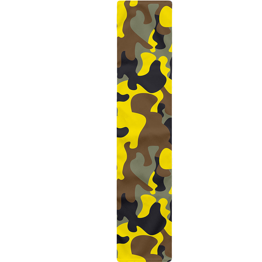 Yellow Brown And Black Camouflage Print Table Runner