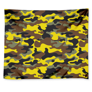 Yellow Brown And Black Camouflage Print Tapestry