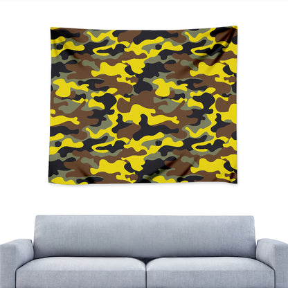 Yellow Brown And Black Camouflage Print Tapestry