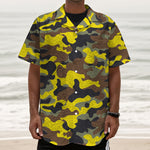 Yellow Brown And Black Camouflage Print Textured Short Sleeve Shirt