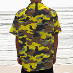 Yellow Brown And Black Camouflage Print Textured Short Sleeve Shirt