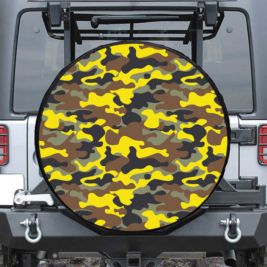 Yellow Brown And Black Camouflage Print Tire Cover