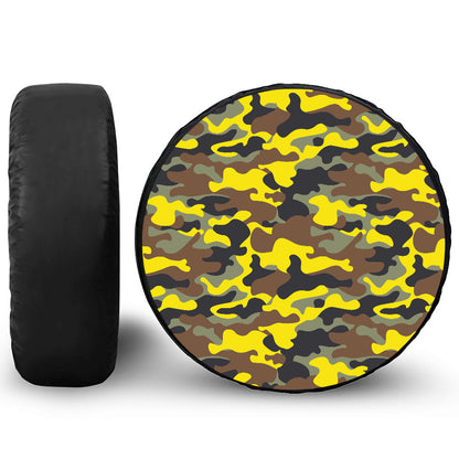 Yellow Brown And Black Camouflage Print Tire Cover